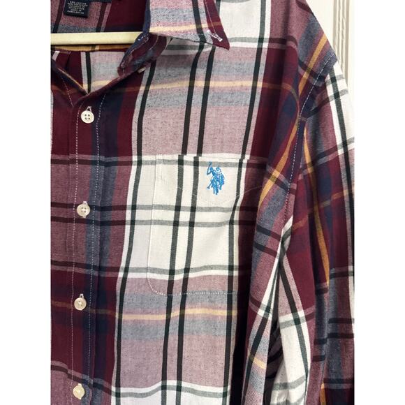 U.S. Polo Assn. XL Plaid Button-Down Shirt Burgundy/White/Blue - Picture 3 of 4
